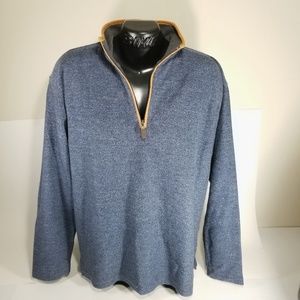 Orvis Mens L 1/4 Zip Blue Leather Trim Sweater